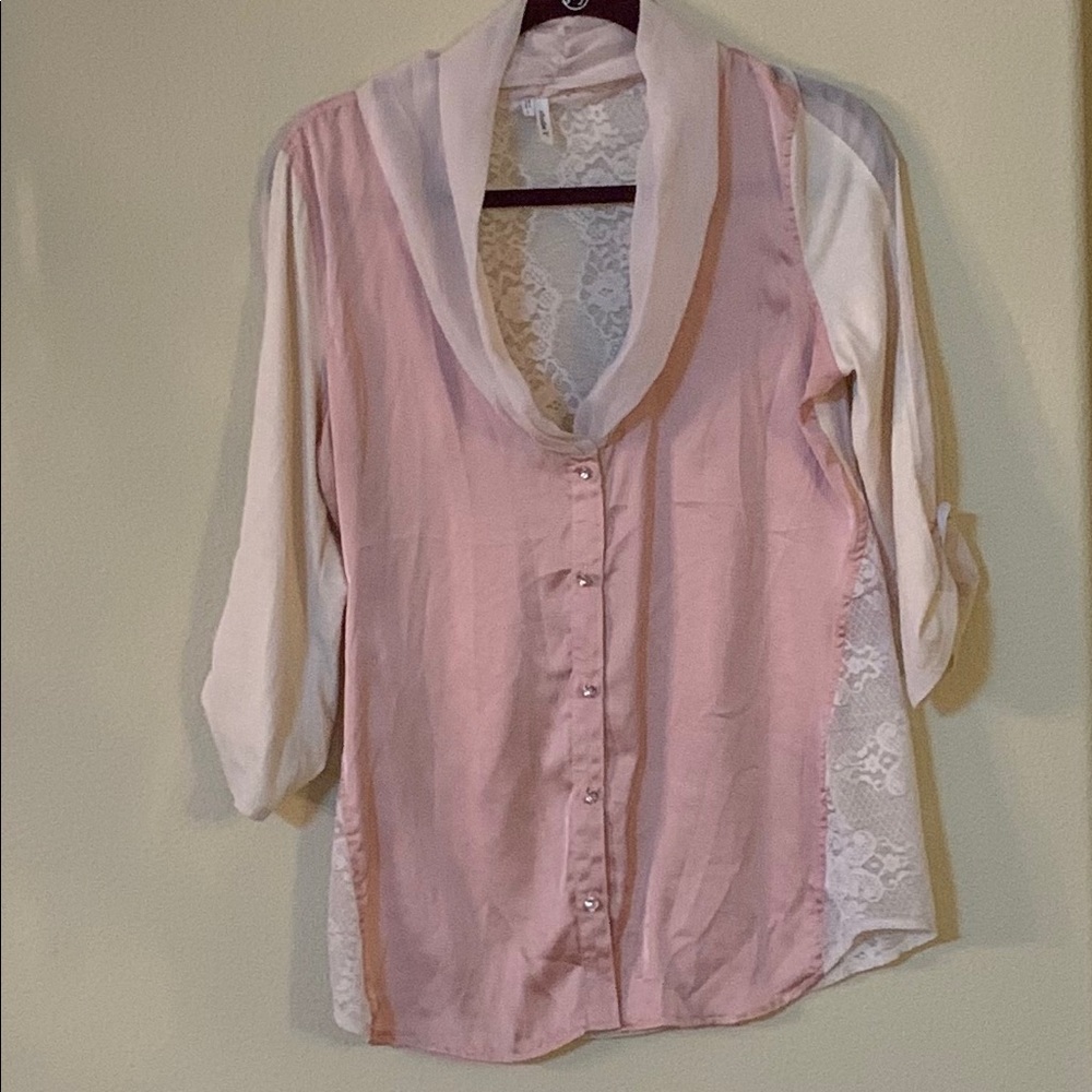 Studio Y blush pink button down blouse